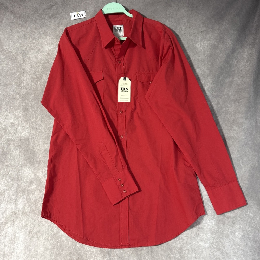 Ely Cattleman Shirt Men's Size LT Red Long Sleeve Pearl Snap Buttons NWT